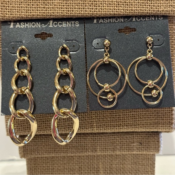 NWT 2 Pair of Fashion Accents Earrings gold tone - open link chain, multi-circle - Picture 3 of 9